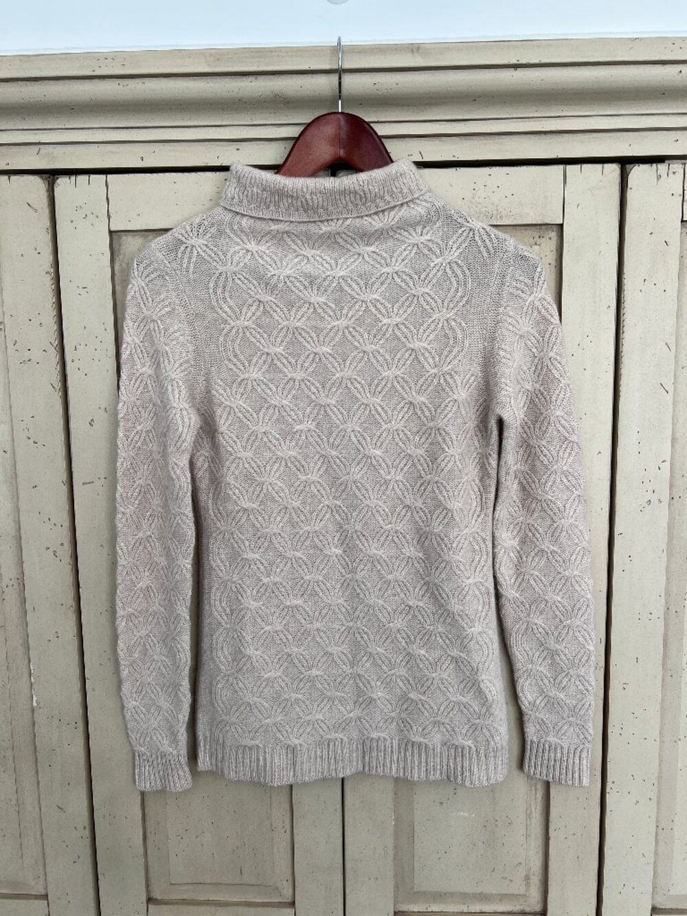 Kinross 100% Cashmere Cable Turtleneck Sweater Oatmeal Heather XS